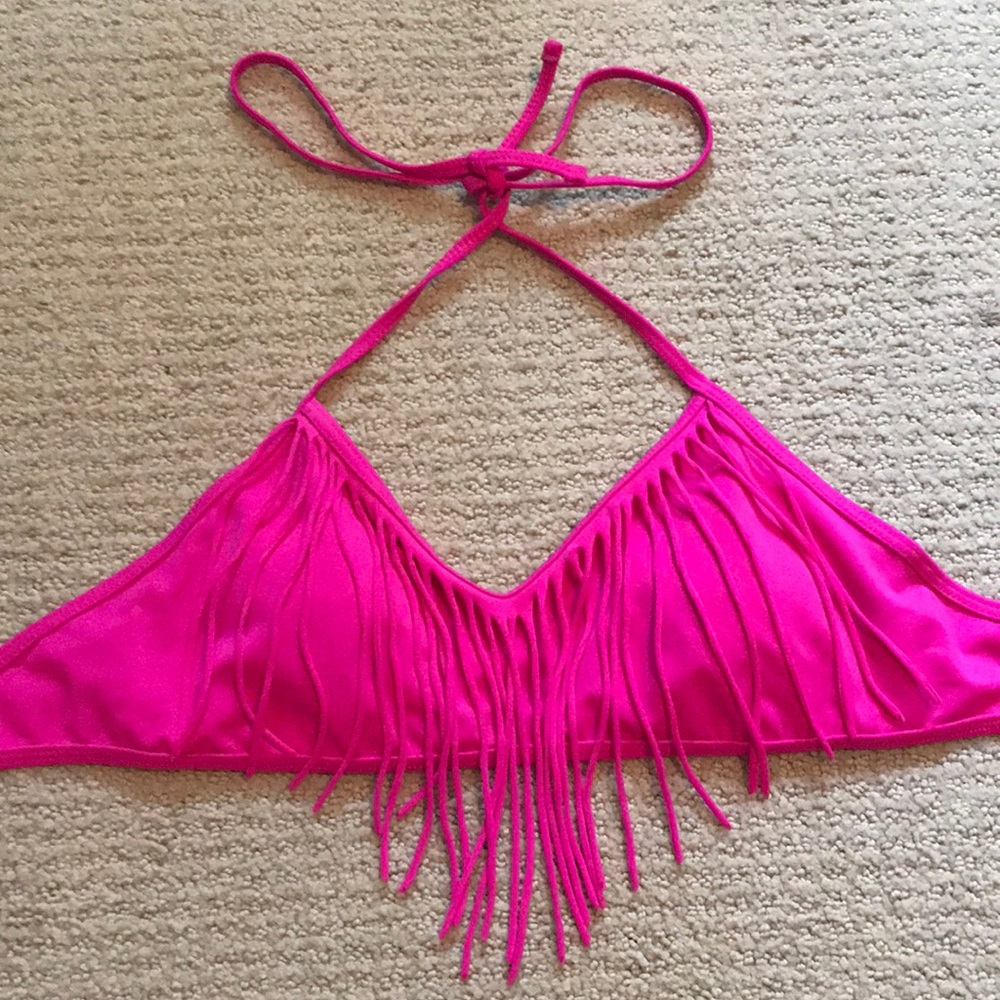 LA hearts hot pink fringe bikini top